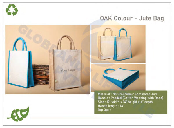 Oblique Eco line Collection Natural Oak Color Laminated Jute Bag