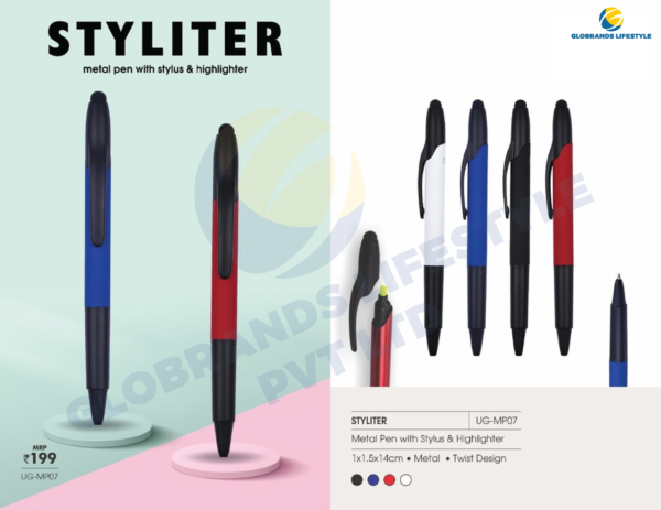 STYLITER Metal Pen With Stylus & Highlighter